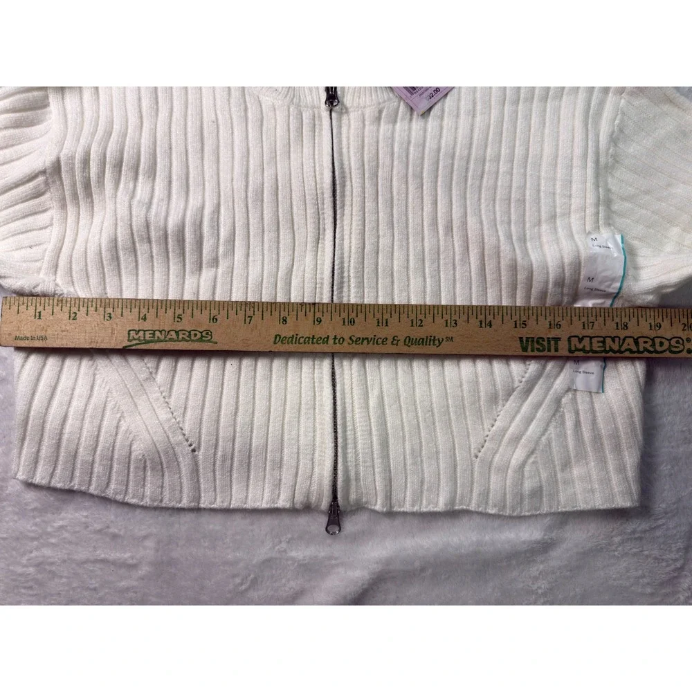 Wild Fable Women Cream Ribbed‎ Cropped Zipper Sweater Size M